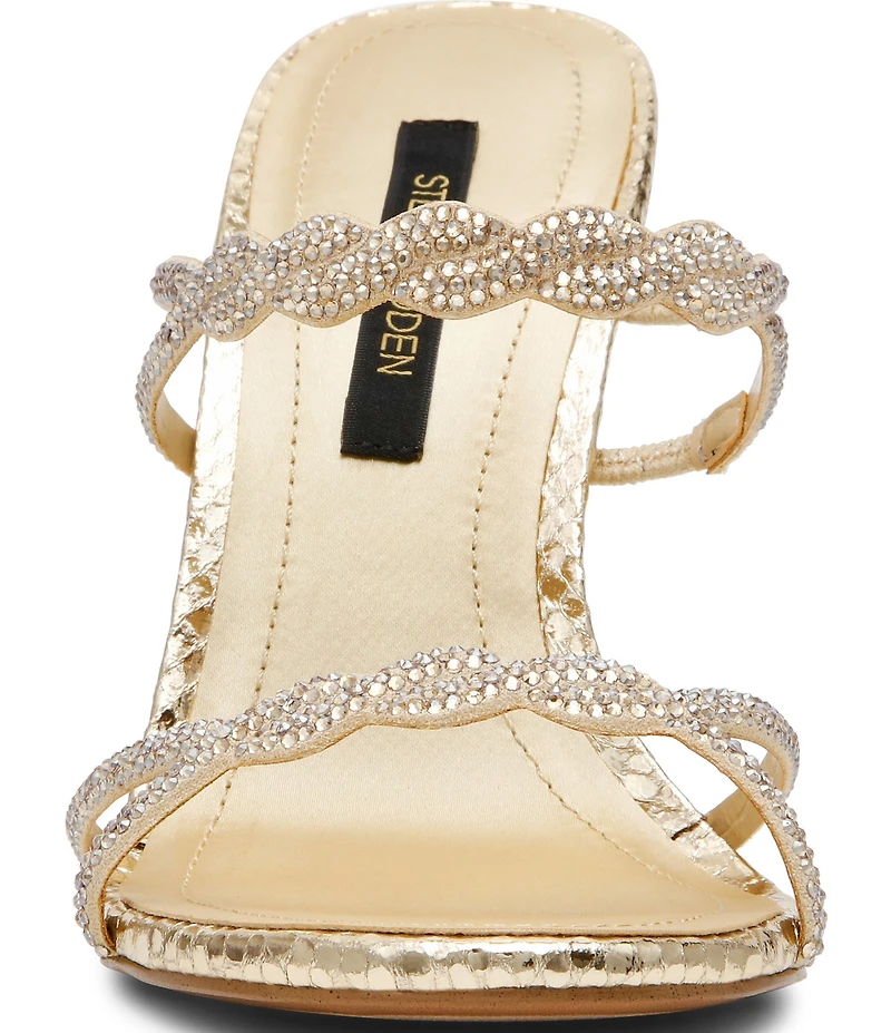 Steve Madden Taren Metallic Rhinestone Braided Strap Snake Embossed Stiletto Dress Sandals