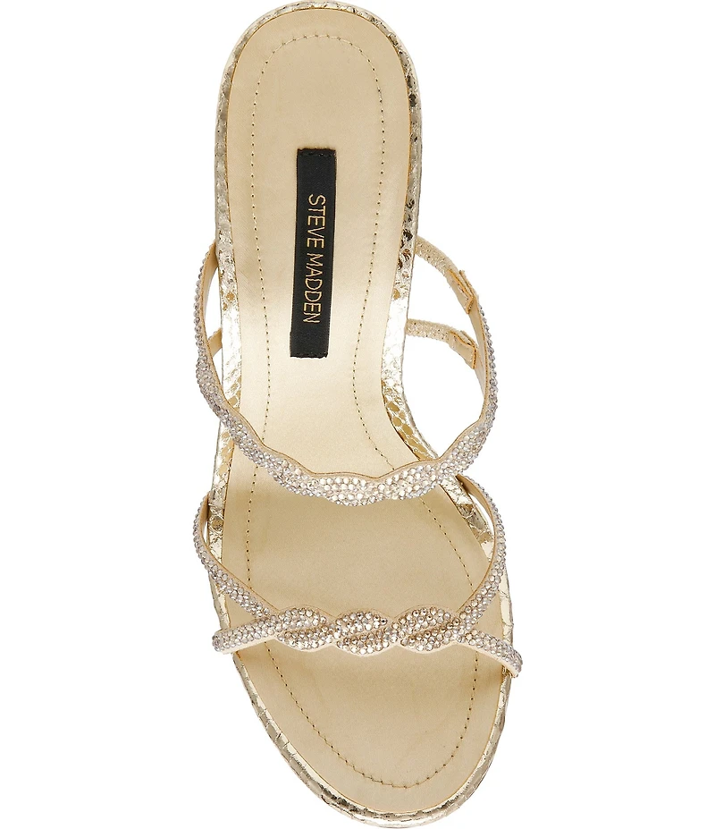 Steve Madden Taren Metallic Rhinestone Braided Strap Snake Embossed Stiletto Dress Sandals