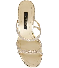 Steve Madden Taren Metallic Rhinestone Braided Strap Snake Embossed Stiletto Dress Sandals