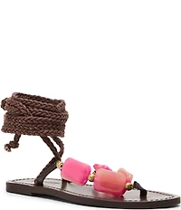 Steve Madden Tasha Beaded Ornament Ankle Wrap Flat Thong Sandals