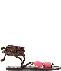 Steve Madden Tasha Beaded Ornament Ankle Wrap Flat Thong Sandals