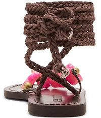 Steve Madden Tasha Beaded Ornament Ankle Wrap Flat Thong Sandals