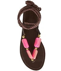 Steve Madden Tasha Beaded Ornament Ankle Wrap Flat Thong Sandals