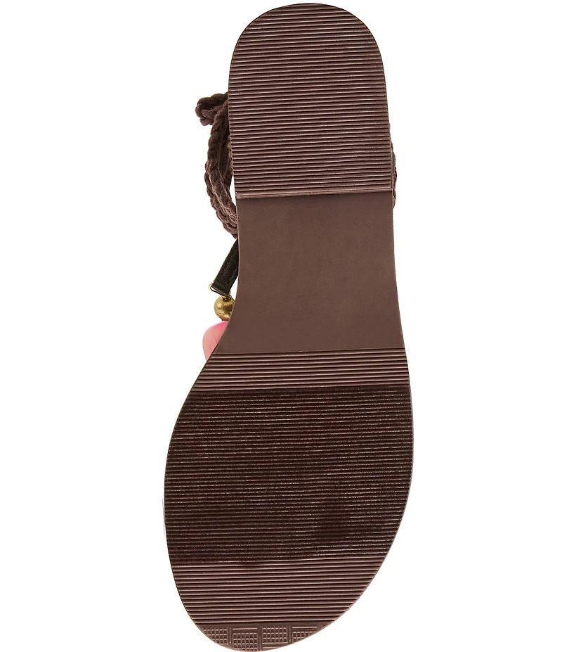 Steve Madden Tasha Beaded Ornament Ankle Wrap Flat Thong Sandals
