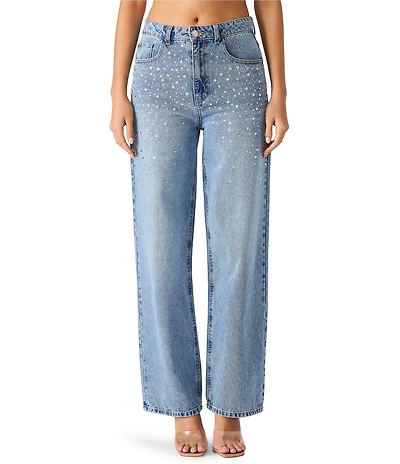 Steve Madden Taylor Denim Crystal Embellished Straight Leg Jeans