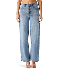 Steve Madden Taylor Denim Crystal Embellished Straight Leg Jeans