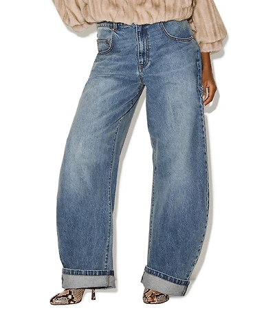 Steve Madden The Perry High-Rise Extreme Barrel Leg Cuffed Denim Jean
