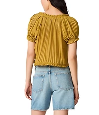 Steve Madden Theodora Pleated Chiffon Scoop Neck Short Sleeve Top