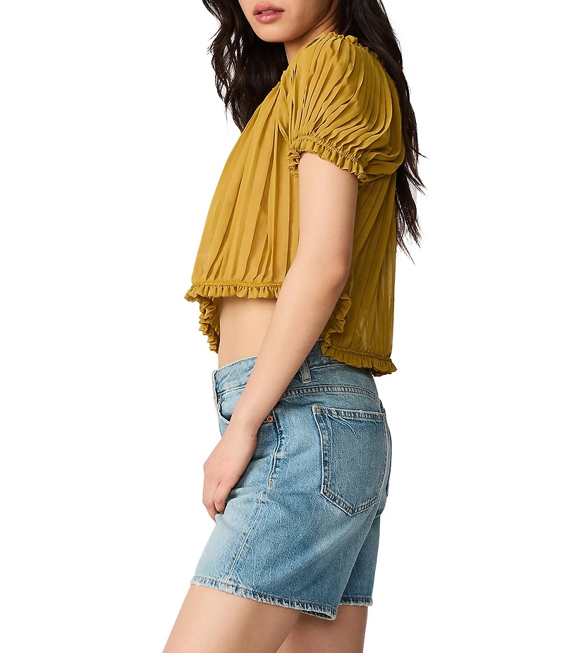Steve Madden Theodora Pleated Chiffon Scoop Neck Short Sleeve Top