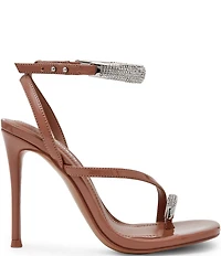 Steve Madden Tia Patent Rhinestone Ankle Strap Toe Loop Hardware Dress Sandals