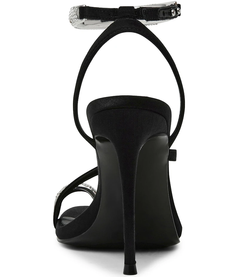 Steve Madden Tia Satin Rhinestone Hardware Ankle Strap Toe Loop Dress Sandals