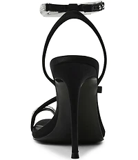 Steve Madden Tia Satin Rhinestone Hardware Ankle Strap Toe Loop Dress Sandals