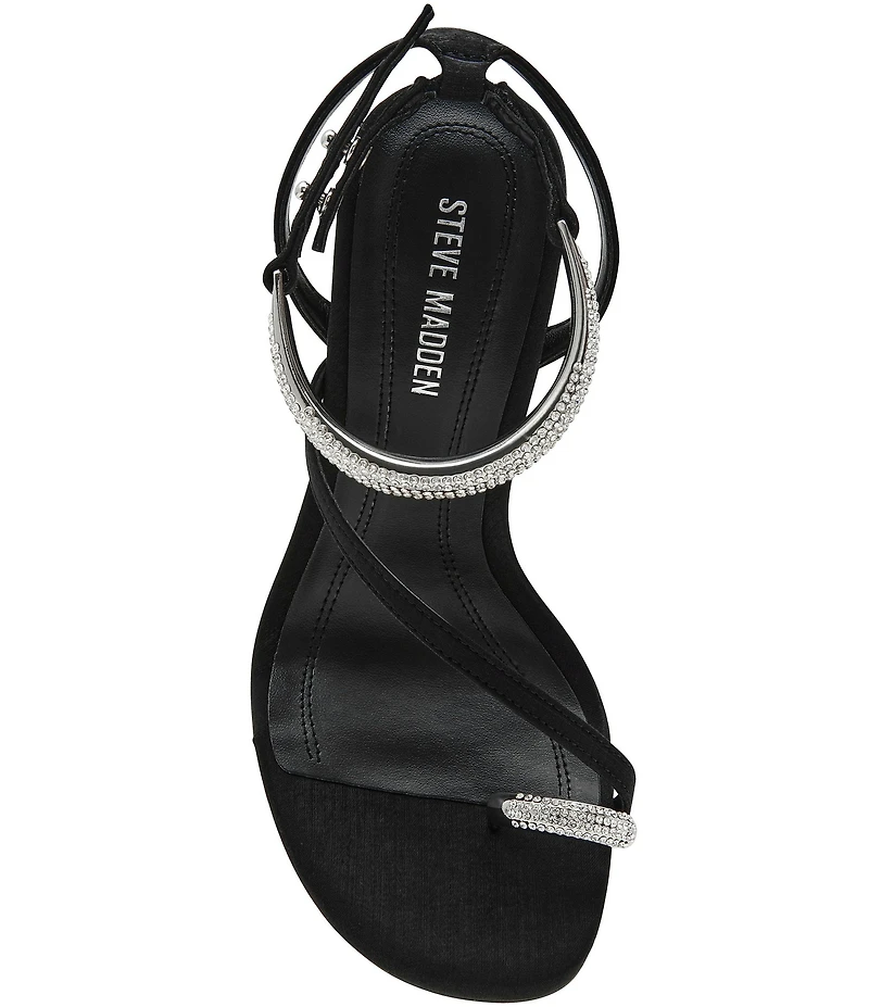 Steve Madden Tia Satin Rhinestone Hardware Ankle Strap Toe Loop Dress Sandals