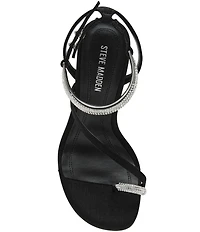 Steve Madden Tia Satin Rhinestone Hardware Ankle Strap Toe Loop Dress Sandals