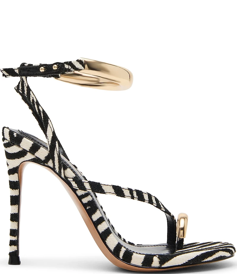 Steve Madden Tia Zebra Print Ankle Strap Toe Loop Hardware Dress Sandals