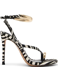 Steve Madden Tia Zebra Print Ankle Strap Toe Loop Hardware Dress Sandals