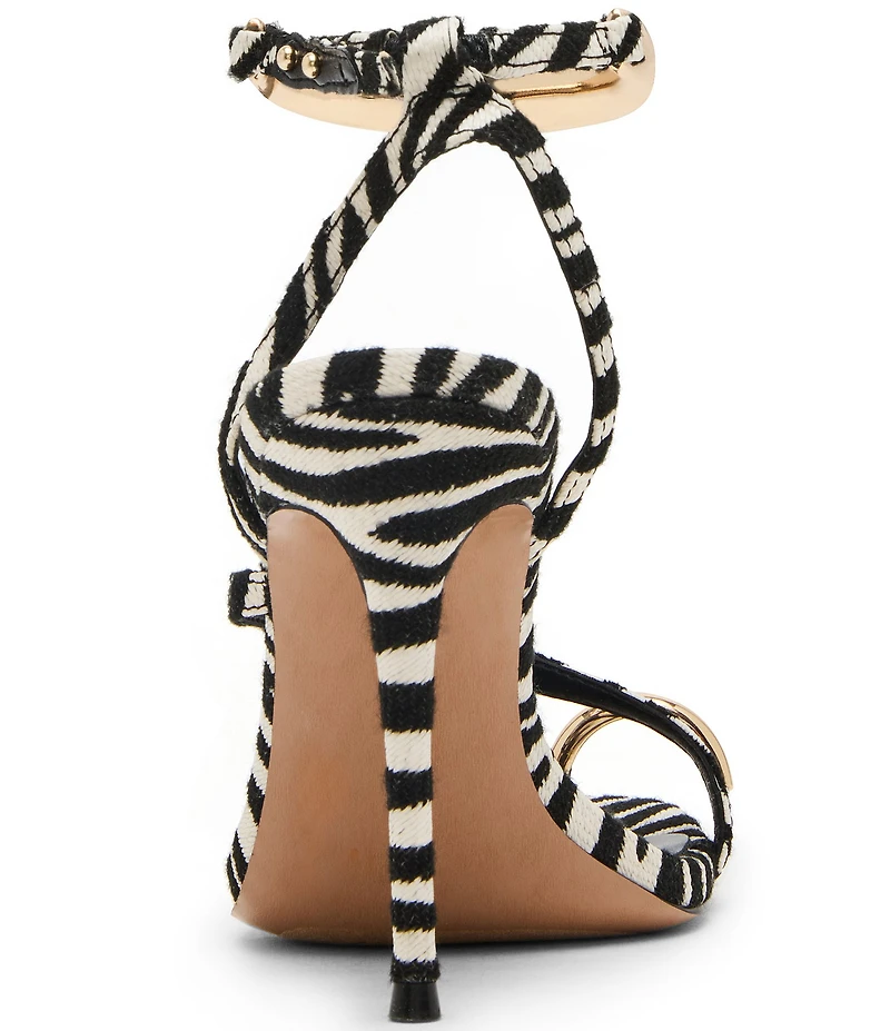 Steve Madden Tia Zebra Print Ankle Strap Toe Loop Hardware Dress Sandals