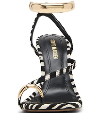 Steve Madden Tia Zebra Print Ankle Strap Toe Loop Hardware Dress Sandals
