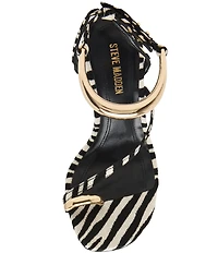 Steve Madden Tia Zebra Print Ankle Strap Toe Loop Hardware Dress Sandals