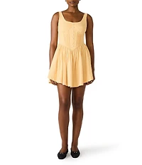 Steve Madden Tianna Scoop Neck Sleeveless Pintucked Linen A-Line Mini Dress