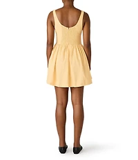Steve Madden Tianna Scoop Neck Sleeveless Pintucked Linen A-Line Mini Dress