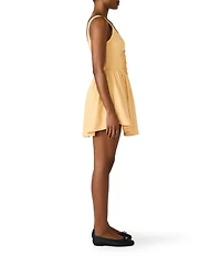 Steve Madden Tianna Scoop Neck Sleeveless Pintucked Linen A-Line Mini Dress