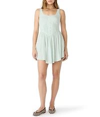 Steve Madden Tianna Scoop Neck Sleeveless Pintucked Linen A-Line Mini Dress