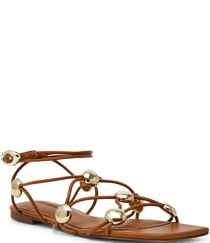 Steve Madden Tides Leather Strappy Metallic Ornamented Flat Sandals