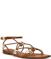 Steve Madden Tides Leather Strappy Metallic Ornamented Flat Sandals