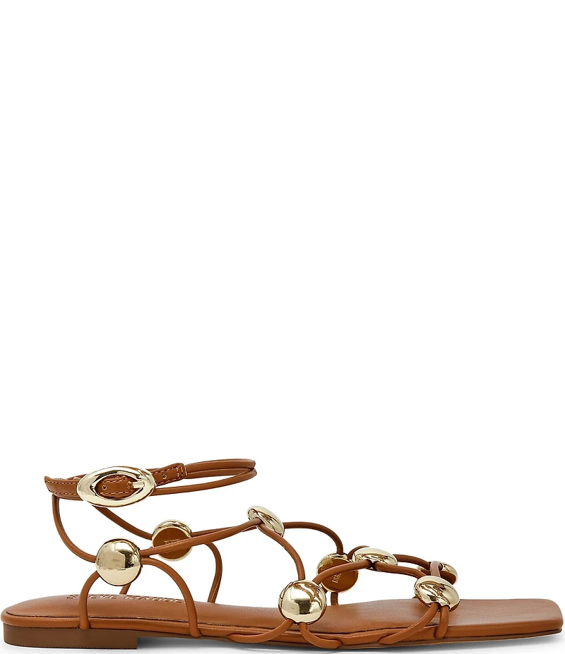 Steve Madden Tides Leather Strappy Metallic Ornamented Flat Sandals