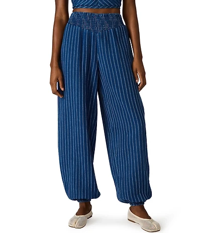 Steve Madden Tillie Striped High-Rise Balloon Leg Coordinating Linen Pants