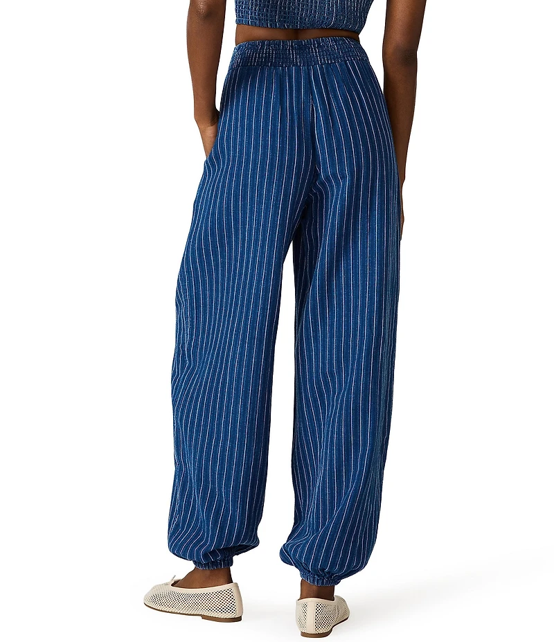 Steve Madden Tillie Striped High-Rise Balloon Leg Coordinating Linen Pants
