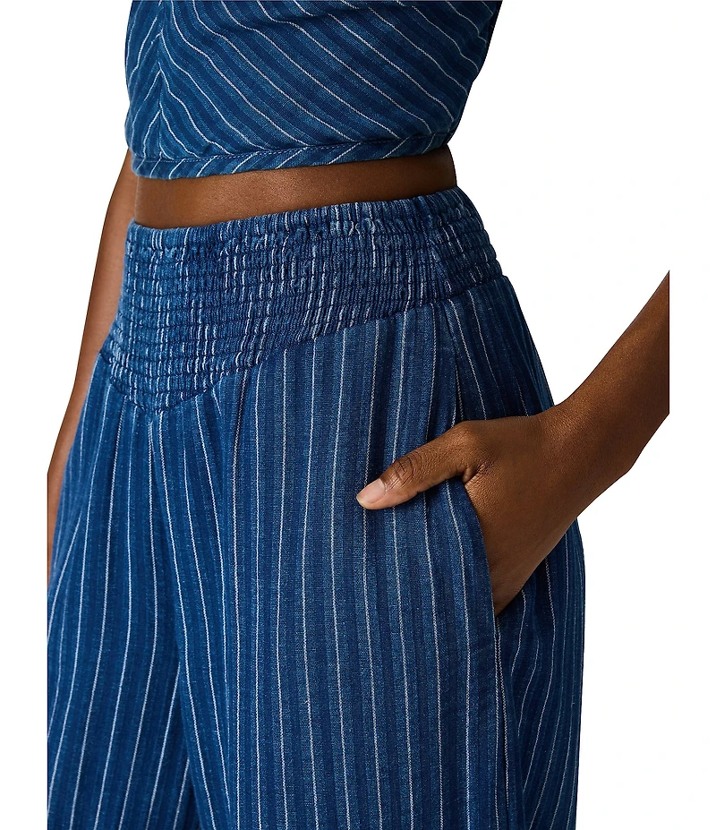 Steve Madden Tillie Striped High-Rise Balloon Leg Coordinating Linen Pants