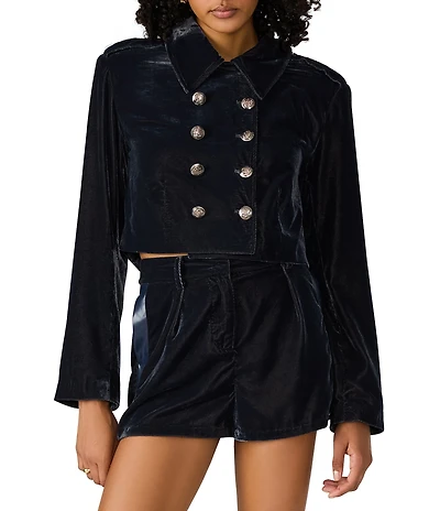 Steve Madden Tonia Velvet Collared Long Sleeve Double Breasted Cropped Blazer