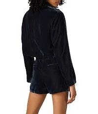 Steve Madden Tonia Velvet Collared Long Sleeve Double Breasted Cropped Blazer