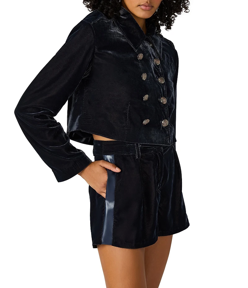 Steve Madden Tonia Velvet Collared Long Sleeve Double Breasted Cropped Blazer