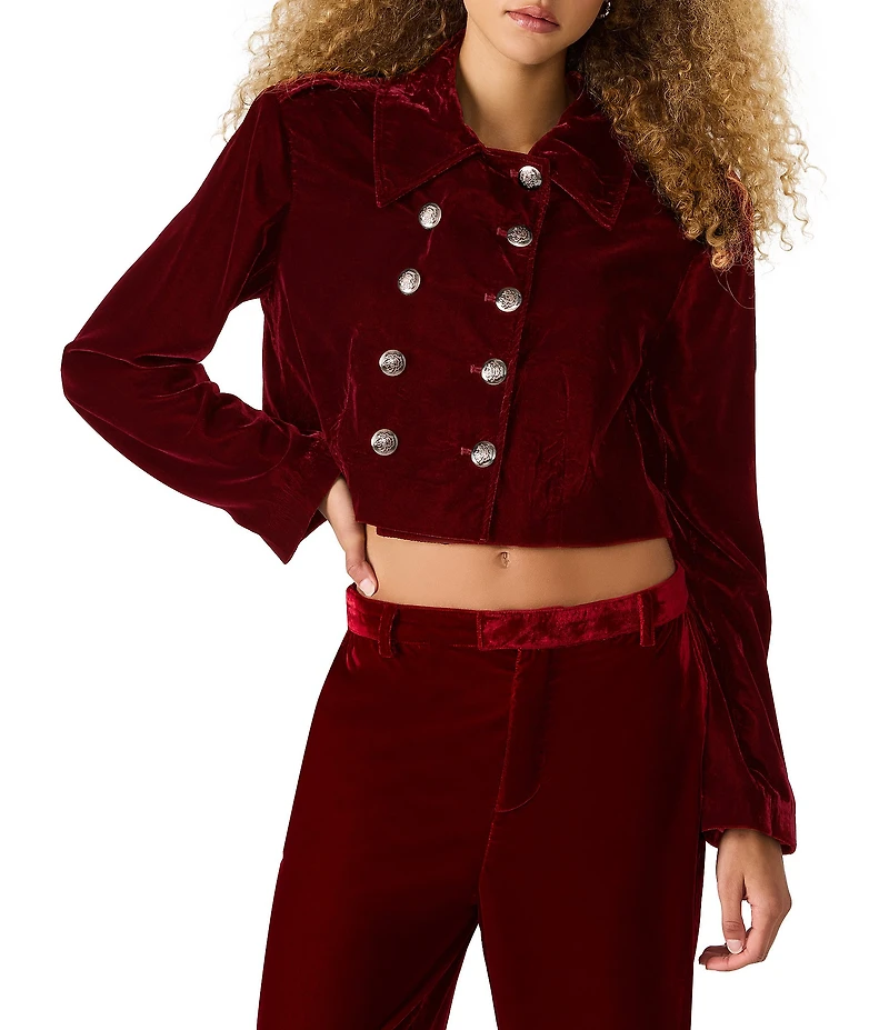 Steve Madden Tonia Velvet Collared Long Sleeve Double Breasted Cropped Blazer