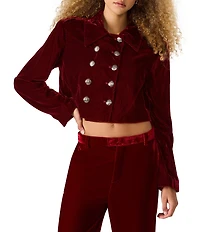 Steve Madden Tonia Velvet Collared Long Sleeve Double Breasted Cropped Blazer