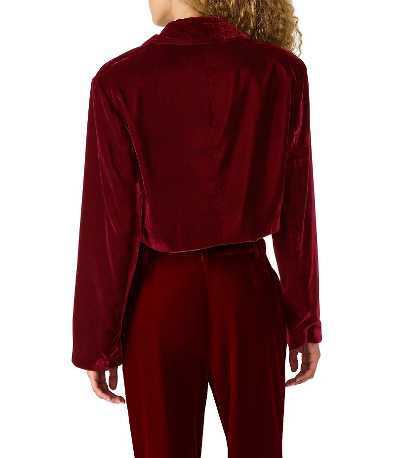 Steve Madden Tonia Velvet Collared Long Sleeve Double Breasted Cropped Blazer
