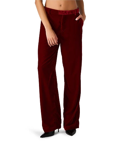 Steve Madden Tonia Velvet Mid-Rise Slim Straight Leg Trouser Pants