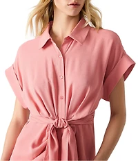 Steve Madden Tori Point Collar Neck Short Sleeve Button Front Midi Dress
