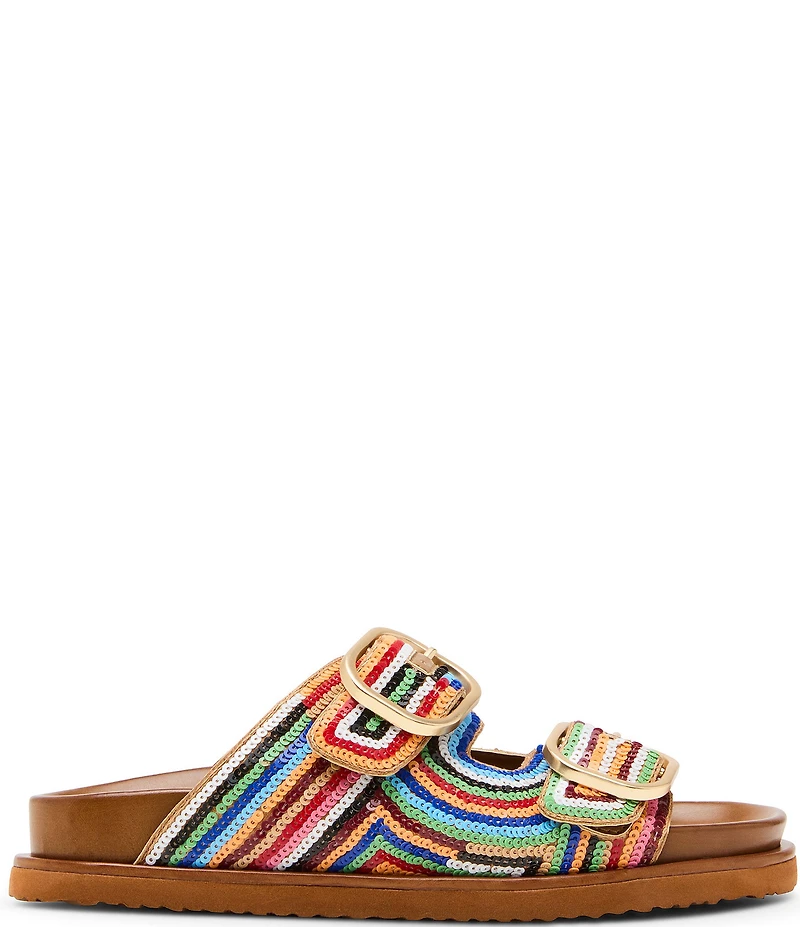 Steve Madden Tourist Sequin Embellished Buckle Hardware Slide Sandals