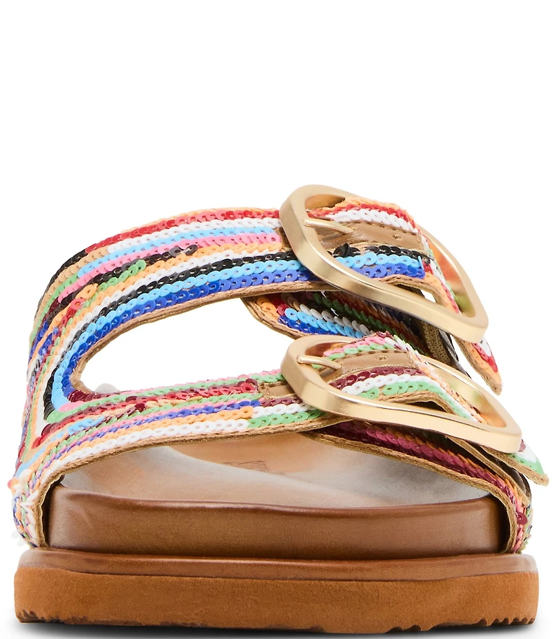 Steve Madden Tourist Sequin Embellished Buckle Hardware Slide Sandals