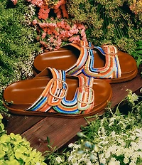 Steve Madden Tourist Sequin Embellished Buckle Hardware Slide Sandals