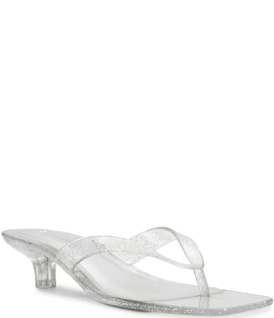 Steve Madden Tracie Jelly Clear Glitter Kitten Heel Thong Sandals