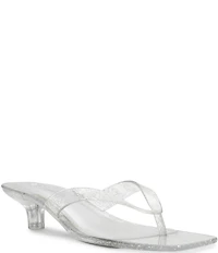 Steve Madden Tracie Jelly Clear Glitter Kitten Heel Thong Sandals
