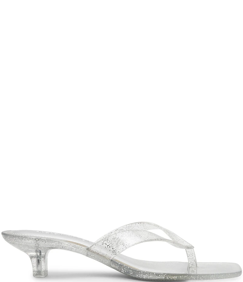 Steve Madden Tracie Jelly Clear Glitter Kitten Heel Thong Sandals