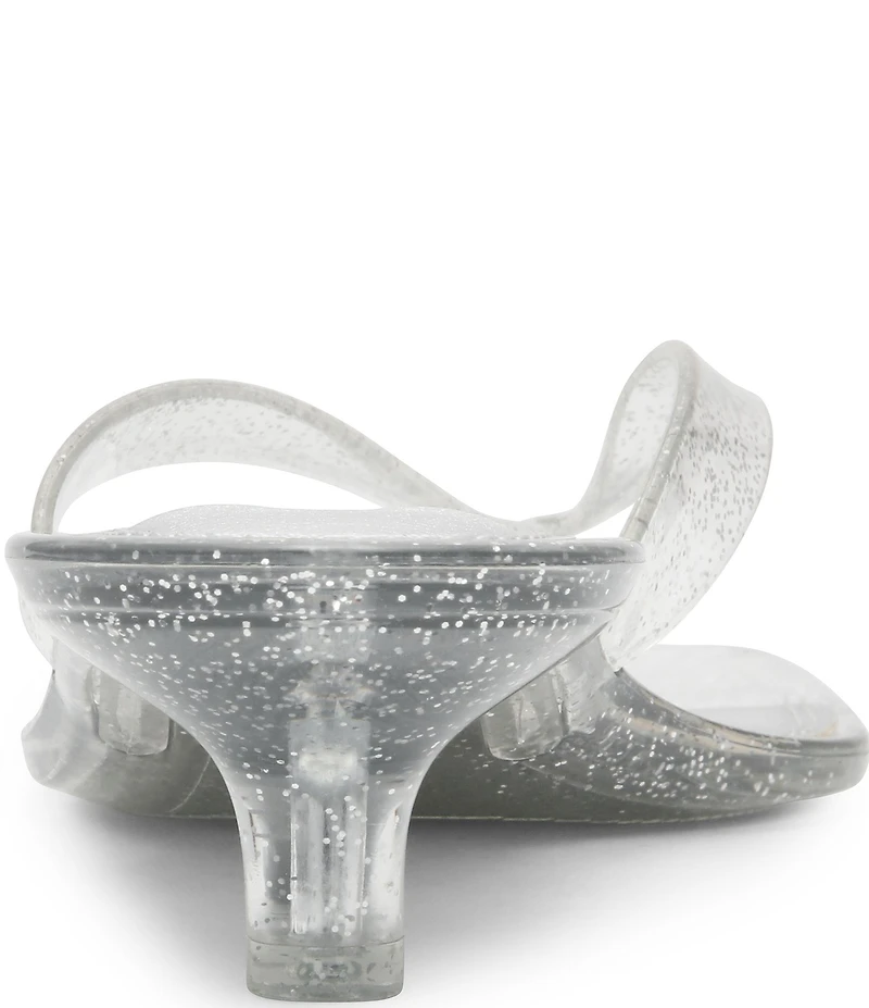 Steve Madden Tracie Jelly Clear Glitter Kitten Heel Thong Sandals
