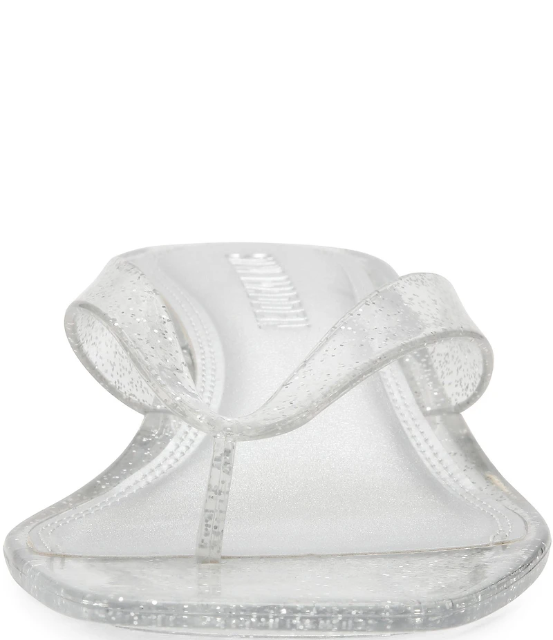 Steve Madden Tracie Jelly Clear Glitter Kitten Heel Thong Sandals