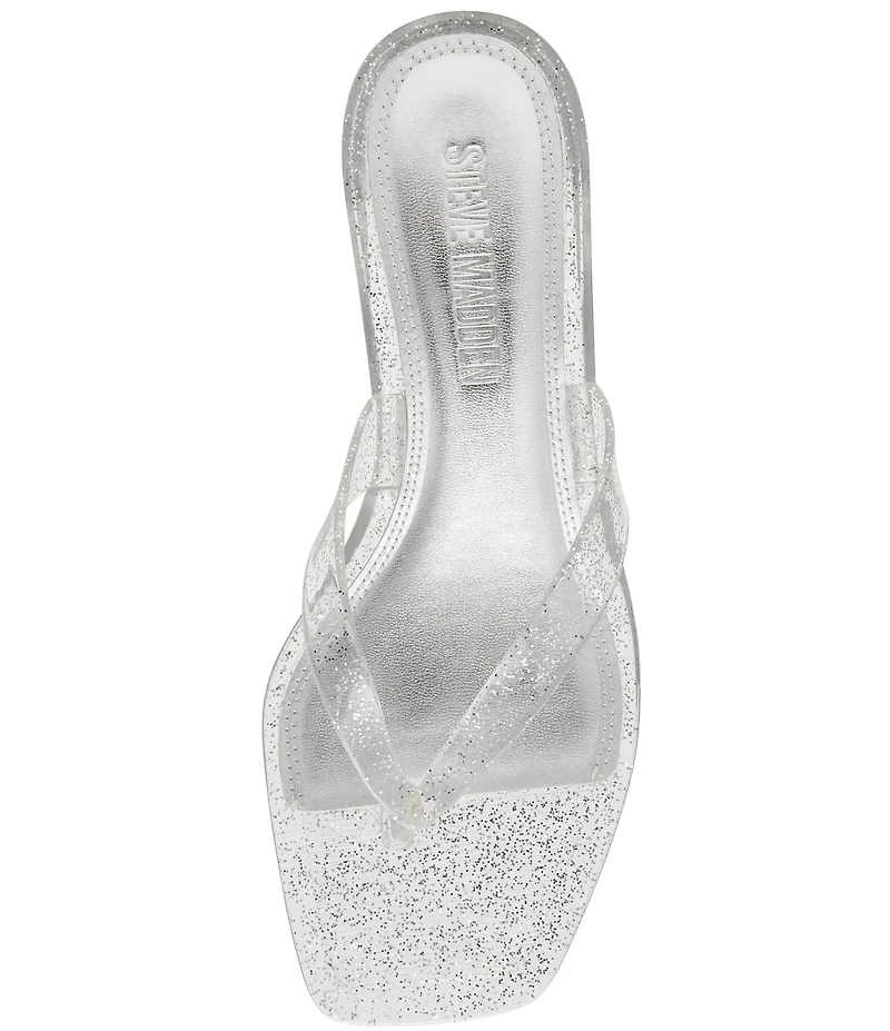 Steve Madden Tracie Jelly Clear Glitter Kitten Heel Thong Sandals